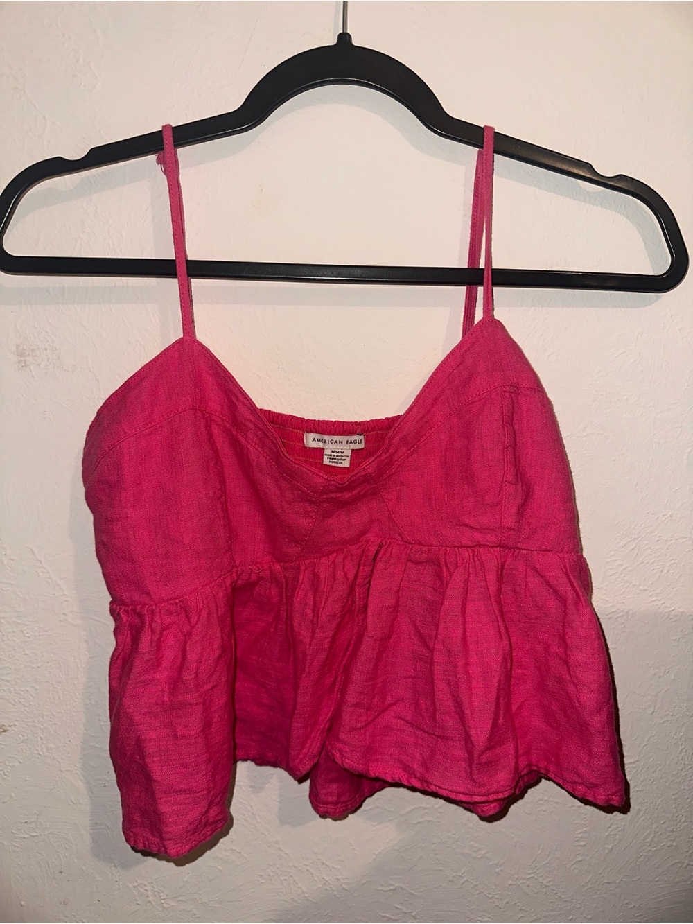 American Eagle Outfitters Hot Pink Ruffle Hem Spaghetti-Strap Crop Top